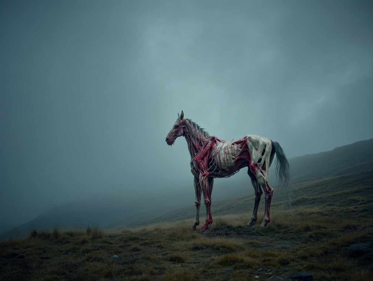 Nuckelavee demon on Orkney Island under stormy sky