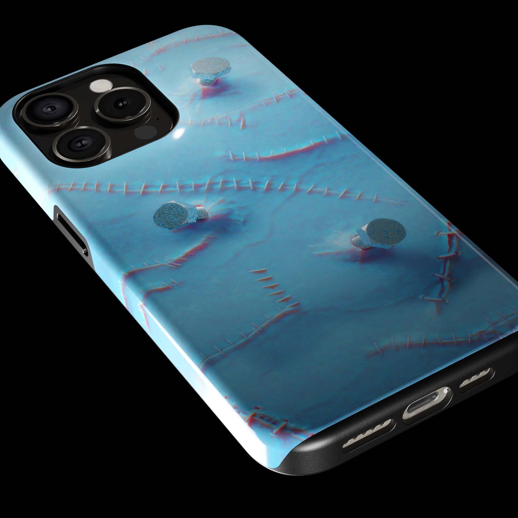 Bride Monster Flesh phone case!  For iPhone, Samsung Galaxy, and Google Pixel devices.  Muhahaha! presents the perfect spooky, Halloween gift.  Every case has double layers for extra durability and protection while the clear, open ports stay out of your way when it comes to charging. Choose between matte or glossy finish. (pictured: iPhone 15 pro rocking a Bride Monster Flesh phone case)