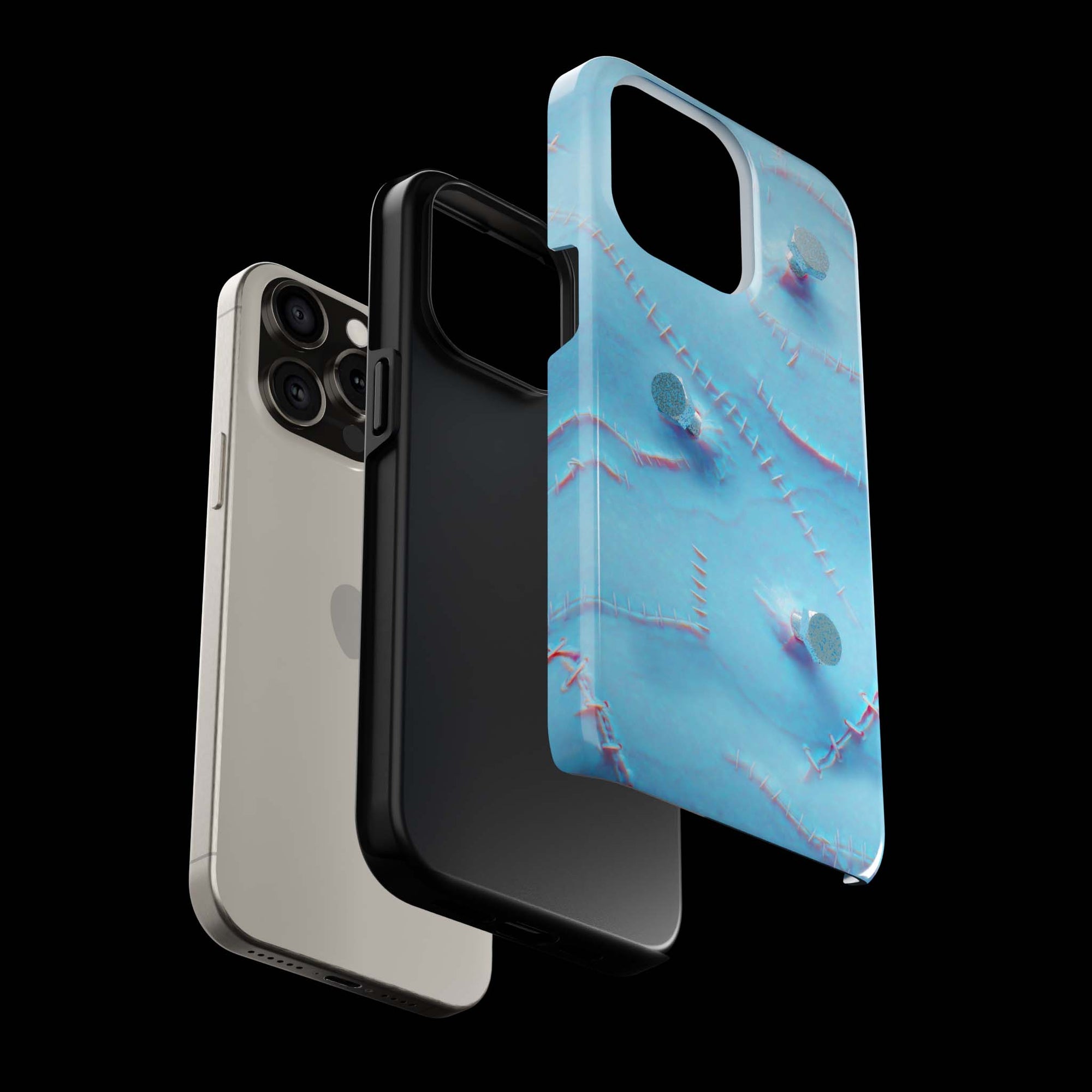 Bride Monster Flesh phone case!  For iPhone, Samsung Galaxy, and Google Pixel devices.  Muhahaha! presents the perfect spooky, Halloween gift.  Every case has double layers for extra durability and protection while the clear, open ports stay out of your way when it comes to charging. Choose between matte or glossy finish. (pictured: iPhone 15 pro rocking a Bride Monster Flesh phone case)