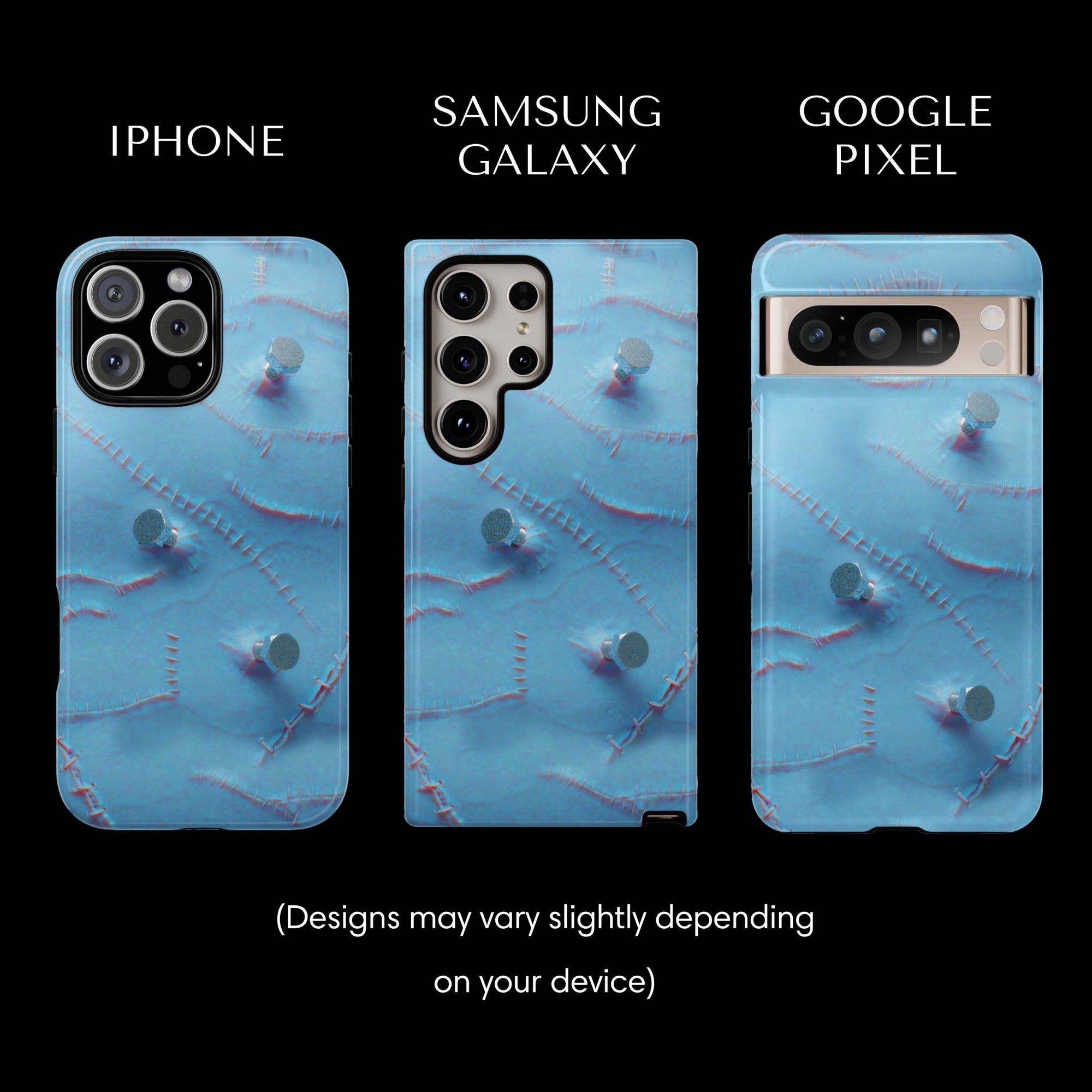 Bride Monster Flesh Tough Phone cases from Muahaha!  Pictured: iPhone 16 Max, Samsung Galaxy S24 Ultra, Google Pixel 8 Pro.  Designs may vary slightly depending on your device.