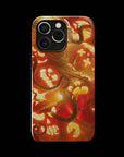 Jack-O'-Lantern Monster Flesh phone case!  For iPhone, Samsung Galaxy, and Google Pixel devices.  Muhahaha! presents the perfect spooky, Halloween gift.  Every case has double layers for extra durability and protection while the clear, open ports stay out of your way when it comes to charging. Choose between matte or glossy finish. (pictured: iPhone 15 pro rocking a Jack-O'-Lantern Monster Flesh phone case)