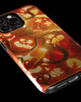 Jack-O'-Lantern Monster Flesh phone case!  For iPhone, Samsung Galaxy, and Google Pixel devices.  Muhahaha! presents the perfect spooky, Halloween gift.  Every case has double layers for extra durability and protection while the clear, open ports stay out of your way when it comes to charging. Choose between matte or glossy finish. (pictured: iPhone 15 pro rocking a Jack-O'-Lantern Monster Flesh phone case)