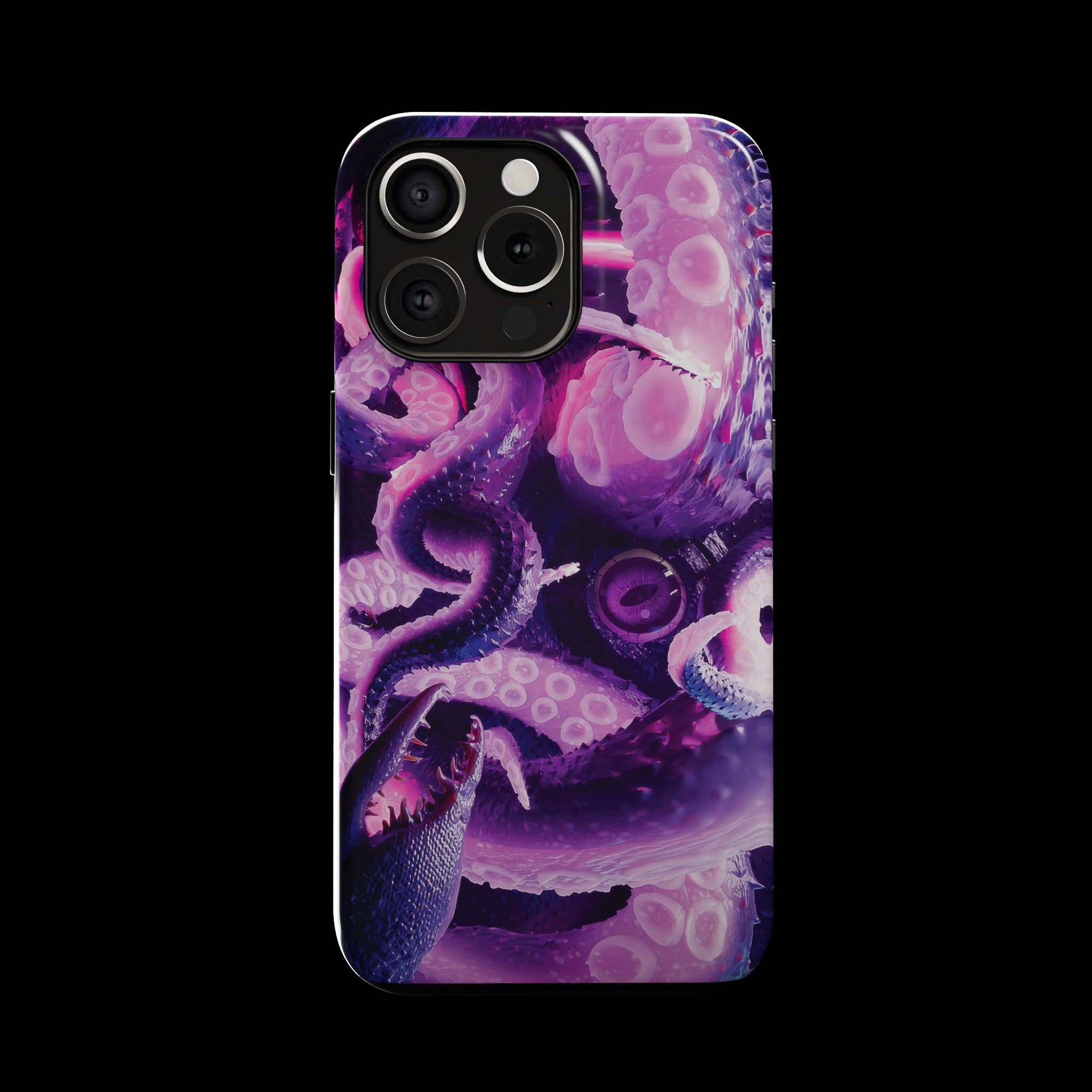 Kraken Monster Flesh phone case!  For iPhone, Samsung Galaxy, and Google Pixel devices.  Muhahaha! presents the perfect spooky, Halloween gift.  Every case has double layers for extra durability and protection while the clear, open ports stay out of your way when it comes to charging. Choose between matte or glossy finish. (pictured: iPhone 15 pro rocking a Kraken Monster Flesh phone case)