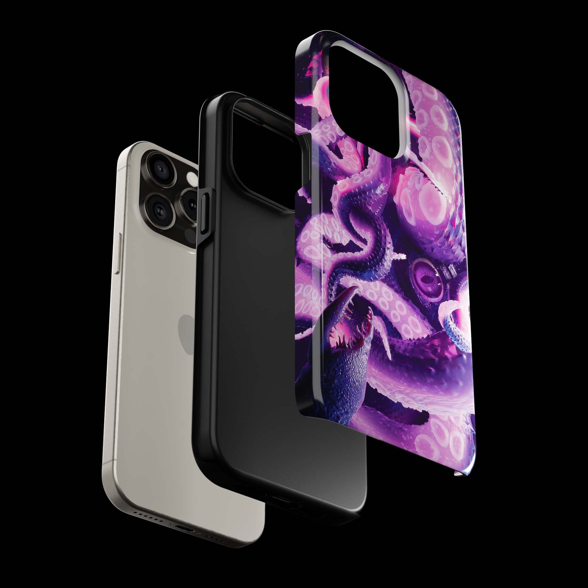 Kraken Monster Flesh phone case!  For iPhone, Samsung Galaxy, and Google Pixel devices.  Muhahaha! presents the perfect spooky, Halloween gift.  Every case has double layers for extra durability and protection while the clear, open ports stay out of your way when it comes to charging. Choose between matte or glossy finish. (pictured: iPhone 15 pro rocking a Kraken Monster Flesh phone case)