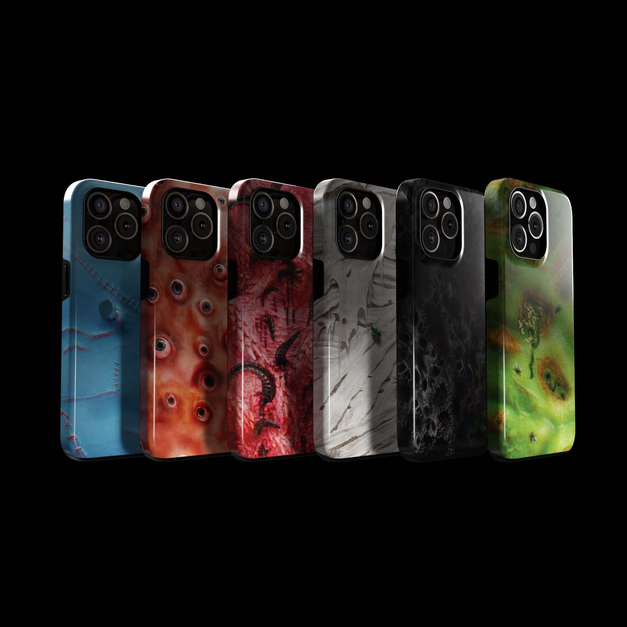 Monster Flesh phone cases from Muahaha! Terrifying tough cases for iPhone, Samsung Galaxy, and Google Pixel that look like they're made out of horror, creature skin.  The perfect spooky, Halloween goth gift!  Creepy phone cases to die for.