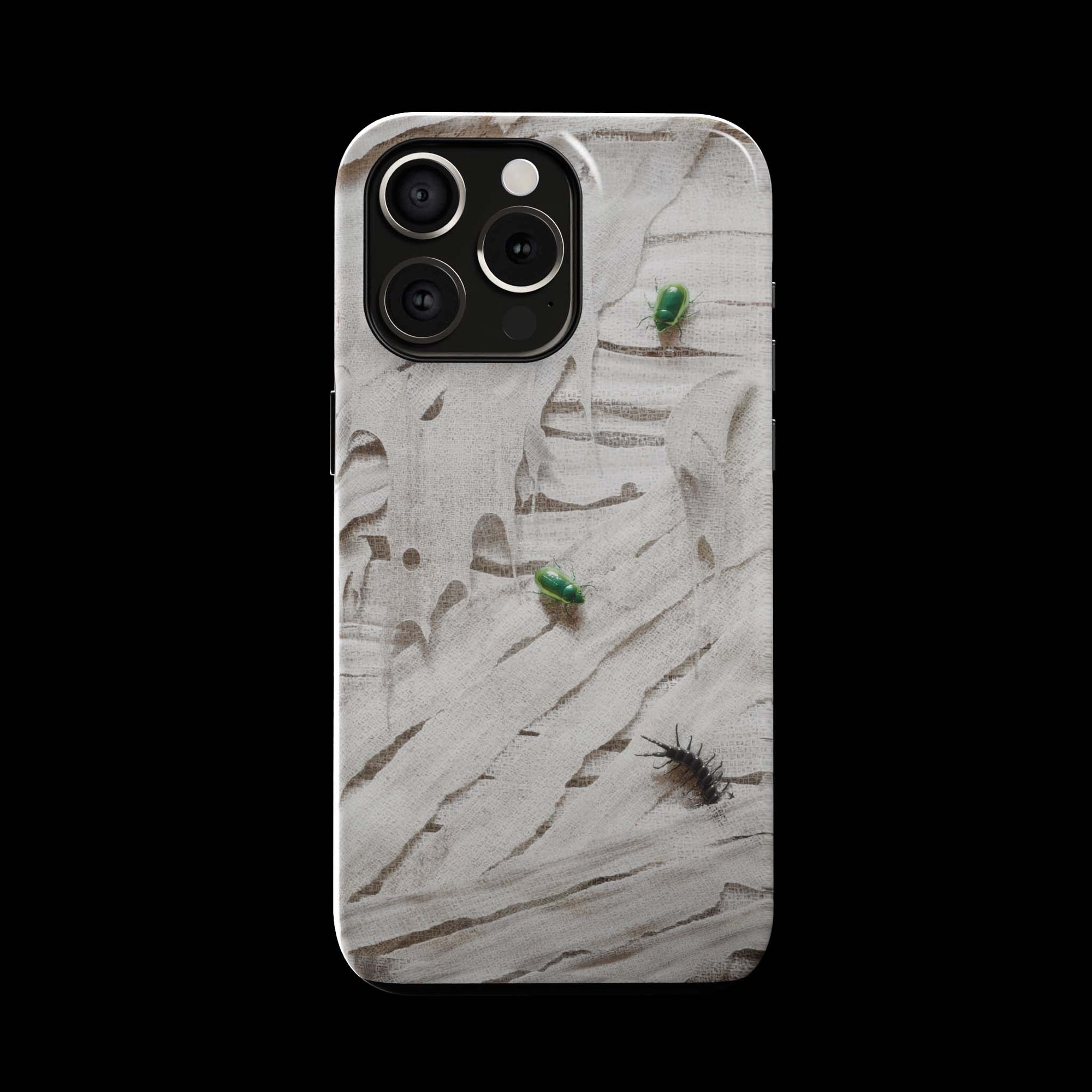 Mummy Monster Flesh phone case!  For iPhone, Samsung Galaxy, and Google Pixel devices.  Muhahaha! presents the perfect spooky, Halloween gift.  Every case has double layers for extra durability and protection while the clear, open ports stay out of your way when it comes to charging. Choose between matte or glossy finish. (pictured: iPhone 15 pro rocking a Mummy Monster Flesh phone case)