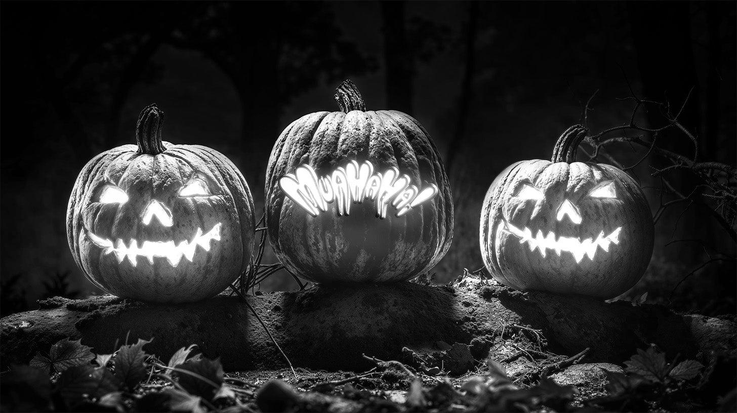Muahaha Jack o' Lanterns - Spooky all year round!  A maniacal commitment to the Spooktacular.