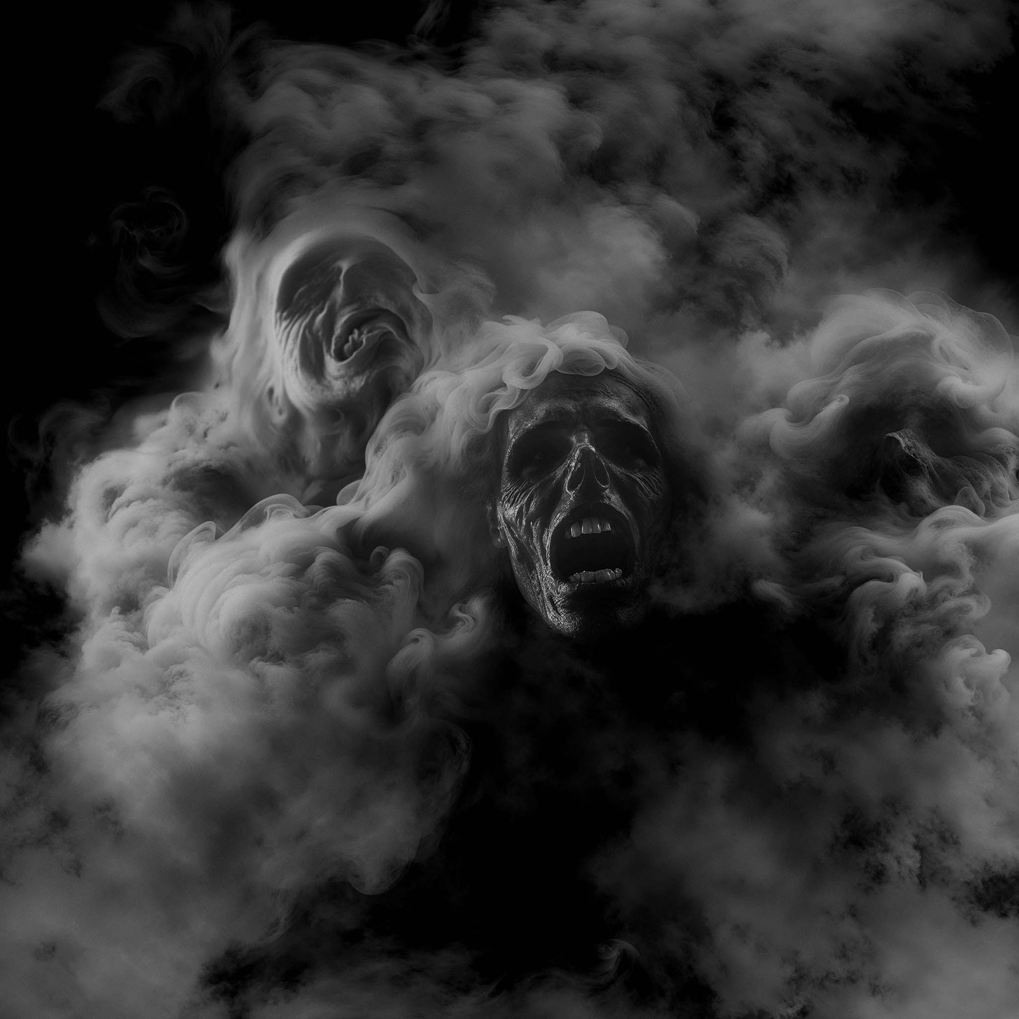 Tortured WRAITH faces emerge from shadowy smoke.  Monster Flesh Wraith Tough Phone Case – not for the faint of heart.
