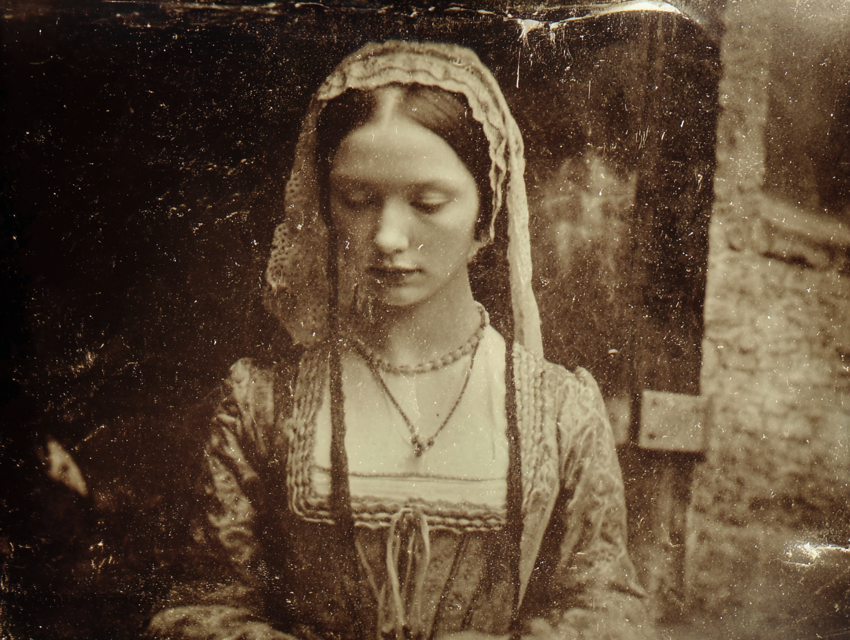 Ghostly apparition of headless Anne Boleyn in Tudor attire near Chapel Royal of St. Peter ad Vincula at Tower of London