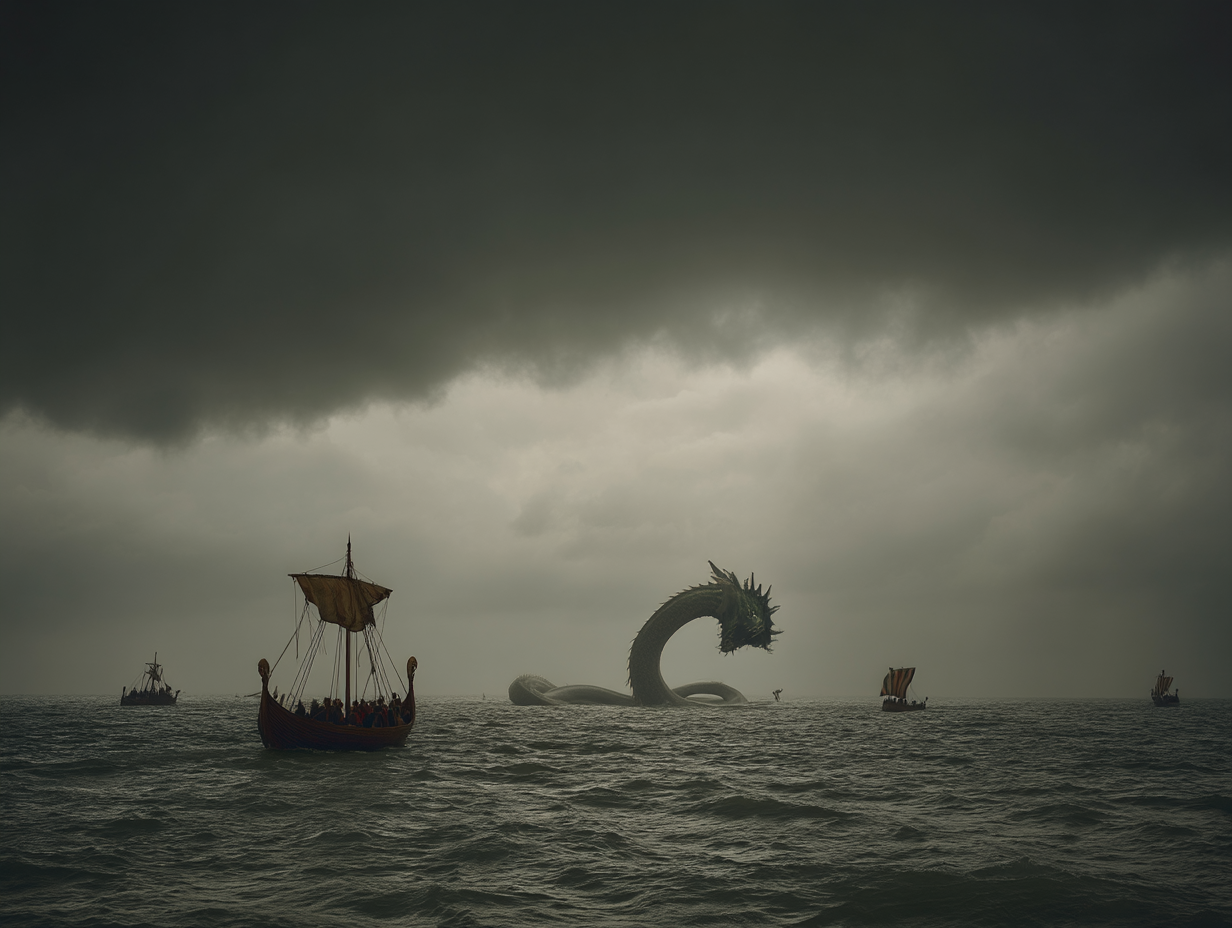 Terrifying sea monster with massive tentacles under stormy sky