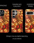 Jack-O'-Lantern Monster Flesh Tough Phone cases from Muahaha!  Pictured: iPhone 16 Max, Samsung Galaxy S24 Ultra, Google Pixel 8 Pro.  Designs may vary slightly depending on your device.