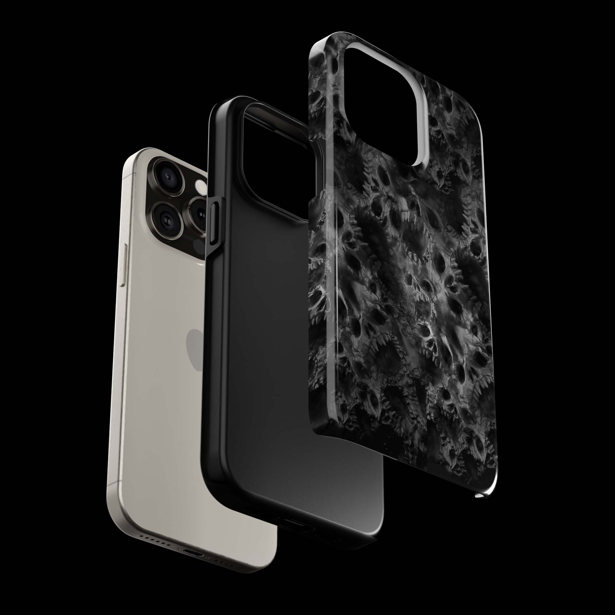 Wraith Monster Flesh phone case!  For iPhone, Samsung Galaxy, and Google Pixel devices.  Muhahaha! presents the perfect spooky, Halloween gift.  Every case has double layers for extra durability and protection while the clear, open ports stay out of your way when it comes to charging. Choose between matte or glossy finish. (pictured: iPhone 15 pro rocking a Wraith Monster Flesh phone case)