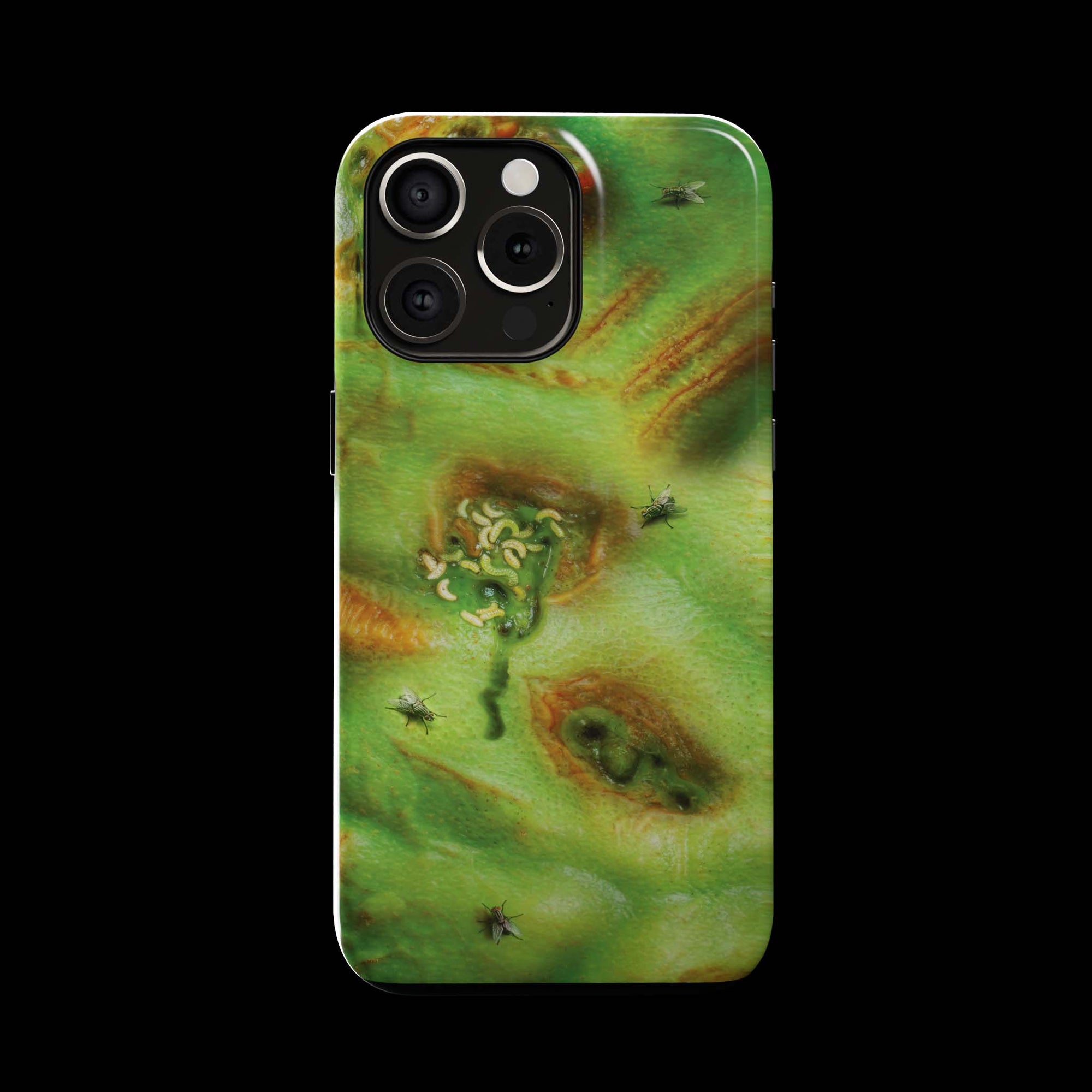 Zombie Monster Flesh phone case!  For iPhone, Samsung Galaxy, and Google Pixel devices.  Muhahaha! presents the perfect spooky, Halloween gift.  Every case has double layers for extra durability and protection while the clear, open ports stay out of your way when it comes to charging. Choose between matte or glossy finish. (pictured: iPhone 15 pro rocking a Zombie Monster Flesh phone case)