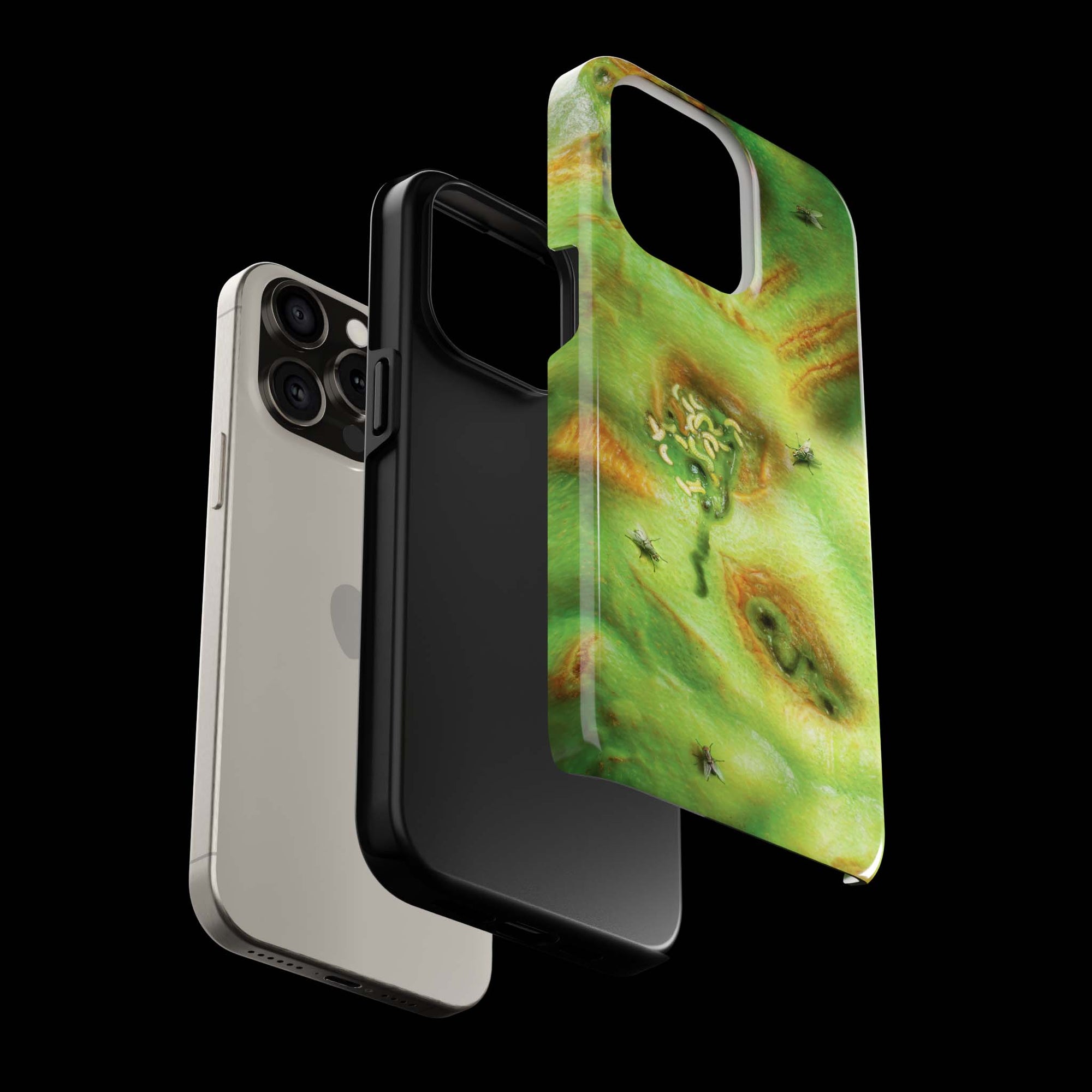 Zombie Monster Flesh phone case!  For iPhone, Samsung Galaxy, and Google Pixel devices.  Muhahaha! presents the perfect spooky, Halloween gift.  Every case has double layers for extra durability and protection while the clear, open ports stay out of your way when it comes to charging. Choose between matte or glossy finish. (pictured: iPhone 15 pro rocking a Zombie Monster Flesh phone case)