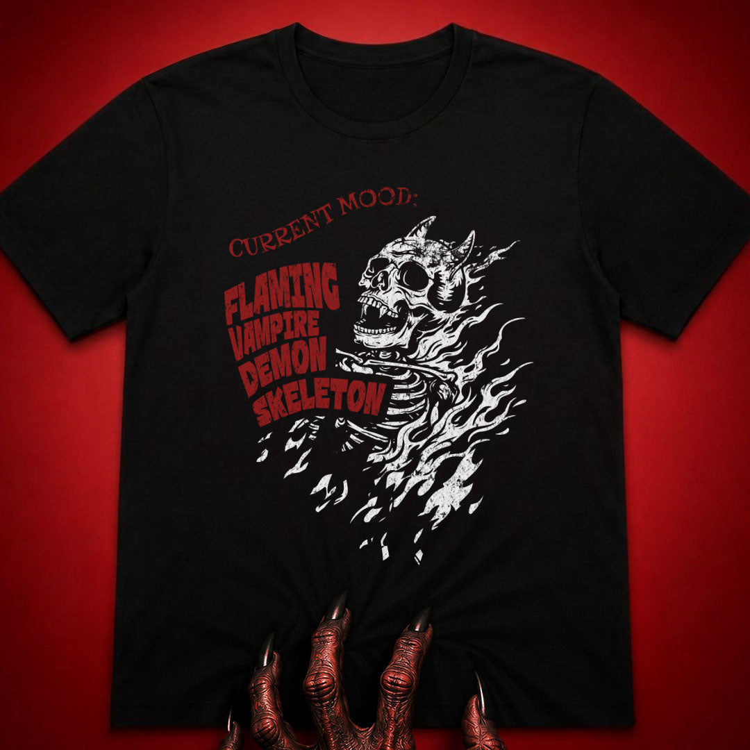 Flaming Vampire Demon Skeleton T-Shirt