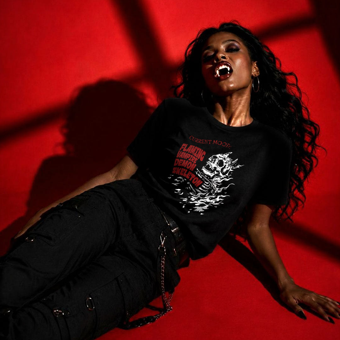 Flaming Vampire Demon Skeleton T-Shirt