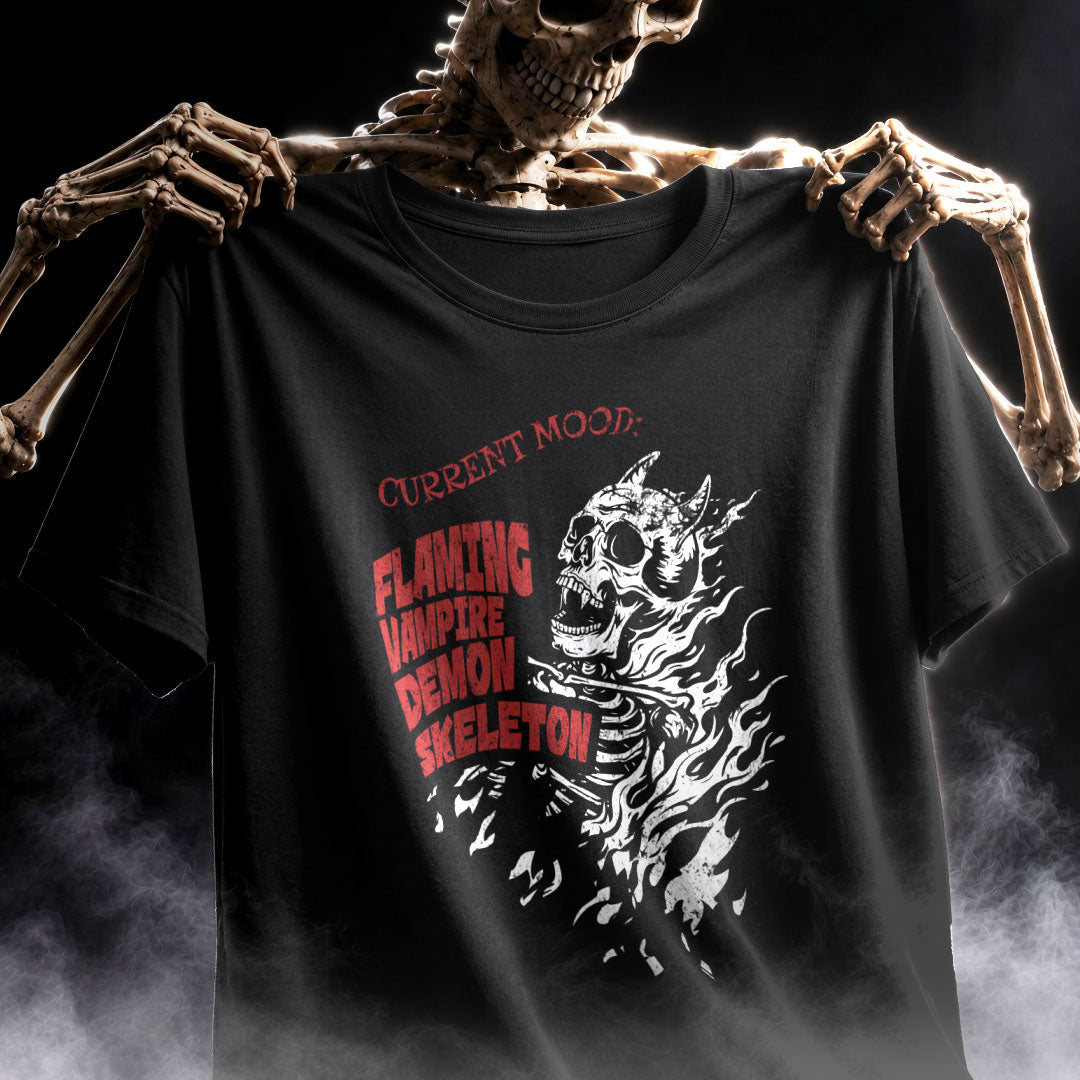 Flaming Vampire Demon Skeleton T-Shirt