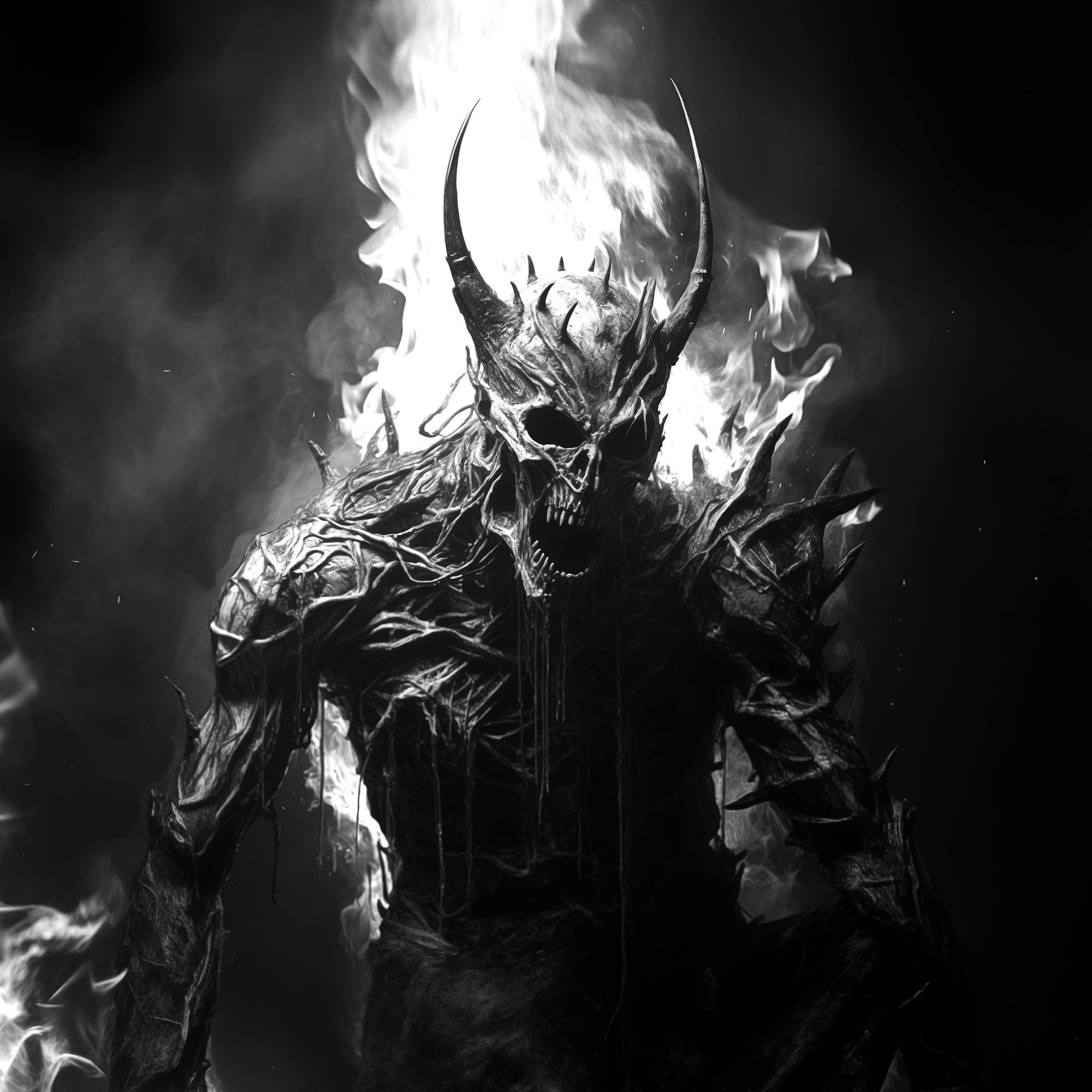 A horned demon scowls as he emerges from the flames of hell.  Monster Flesh Horny Tough Phone Case is the stuff of nightmares.
